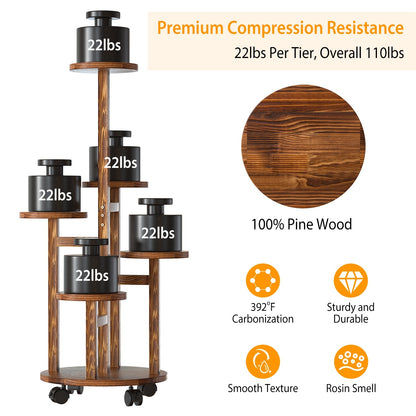 5 Layers Of Plant Stand With 4 Detachable Wheels For Indoor And Outdoor Decoration