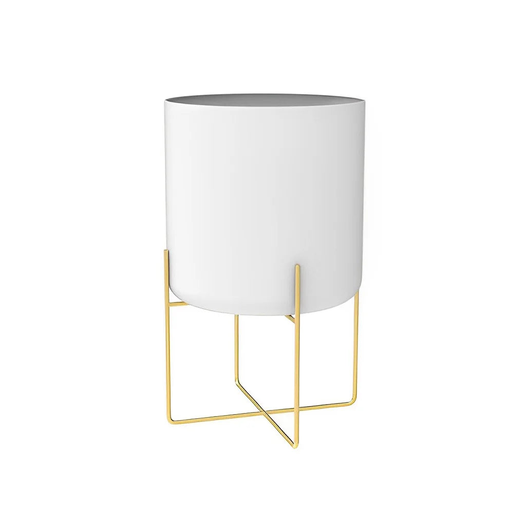 white plant pot with gold stand Gold Plant Stand with Pot Fashion Light Luxury Floor Type Living Room – MoneyMuggs